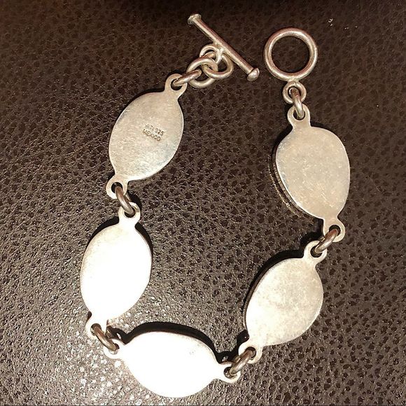 SOUTHWESTERN Mexico Sterling Silver Turquoise Cabochon Linked Bracelet - Picture 3 of 6